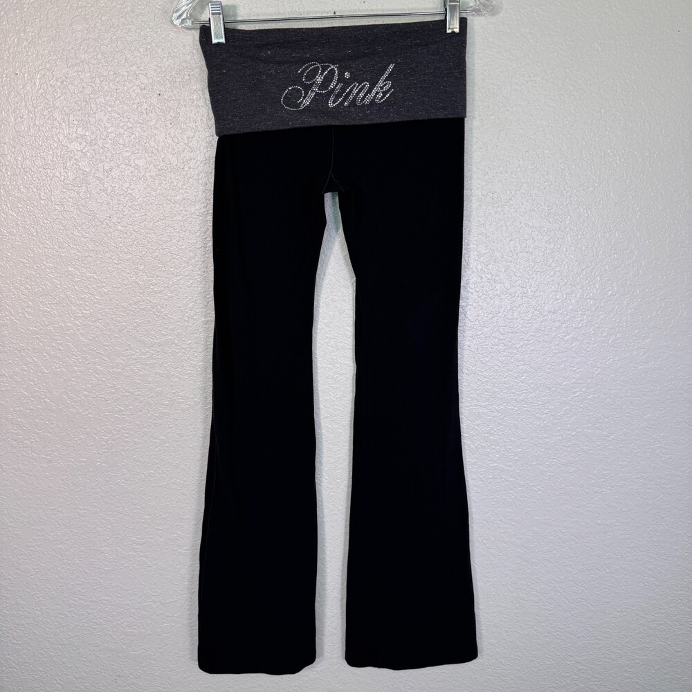 Victorias Secret PINK Pants Womens XS Foldover Flare All Day Cotton Y2K Black